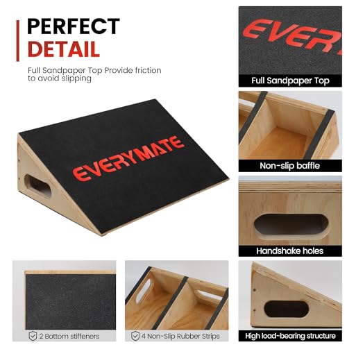 EVERYMATE Slant Board Calf Stretcher, Non-Slip Heel Elevated Squat Wedge Block for Weightlifting and Calf Stretching, Knees Over Toes Equipment 1000LB - color: Slant Board-1