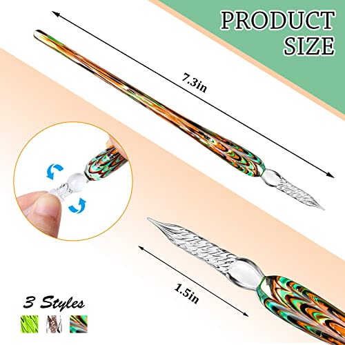 Zonon 6 Pcs Handmade Glass Dip Pen Crystal Glass Signature Pen Calligraphy Glass Pen Dip Ink Pen Borosilicate Present Pen for Writing Drawing Signatures (Vintage Color,Fresh Style) - color: Fresh Color, style: Fresh Style