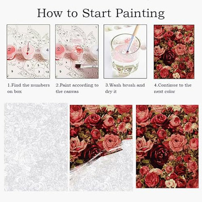 ZRIZQ Flowers Paint by Numbers Kit for Adults Beginner,Roses,16x20 | Full set with wooden brushes,rolled canvas,rich paints.Calming activity.Beginner friendly.Just open and paint. - color: 16"X20"Rolled Canvas(Without Frame)-Roses
