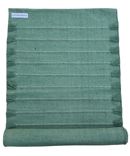 Jaipur art & Rugs Organic Cotton Yoga Mat - Eco-Friendly Hand-Woven Rug - Non Slip & Thick (24”x72”x5mm) for Everyday Fitness at Home - Comfortable Extra-Long - color: Light Green
