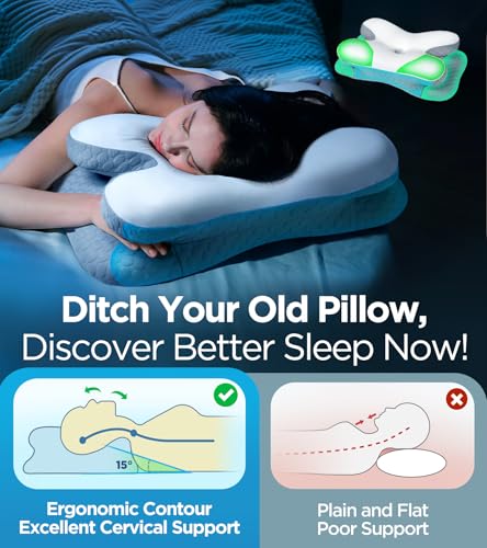 Osteo Enjoy Pain Relief Sleeping Cervical Neck Pillow, Ergonomic Contour Zoned Fits Side Sleeper, Non-Temperature Affected Memory Foam Pillows, Q-max Cooling Pillow Support Back Stomach Sleepers - color: Gray