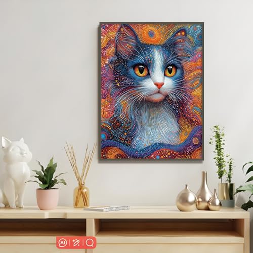Shouruihua Diamond Painting Kits for Adults, Funny Cat Diamond Art Kit | Abstract Cat, Gem Art, Diamond Dotz Kits, Animal Diamond Dots, Full Round Drill Diamond Painting Kits for Adults, 11.8x15.7in - color: Animal(Funny Cat-2)