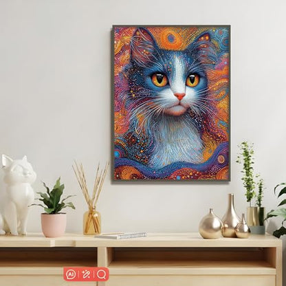 Shouruihua Diamond Painting Kits for Adults, Funny Cat Diamond Art Kit | Abstract Cat, Gem Art, Diamond Dotz Kits, Animal Diamond Dots, Full Round Drill Diamond Painting Kits for Adults, 11.8x15.7in - color: Animal(Funny Cat-2)