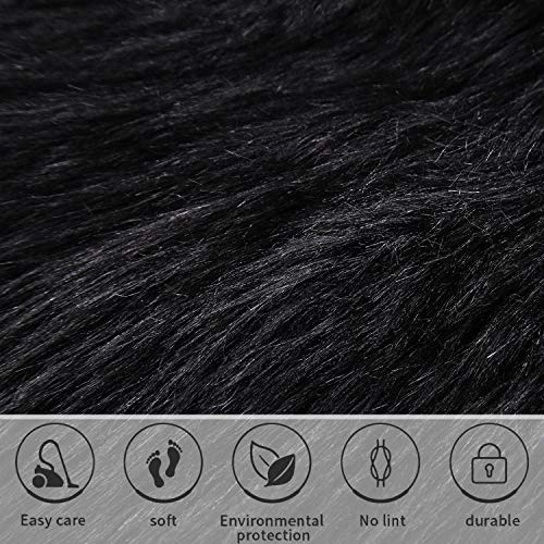 Softlife Black Faux Fur Sheepskin Chair Cover Seats Cushion Pad Super Soft Area Rugs for Living Bedroom Sofa Dorm (1.6ft x 1.6ft) - color: Black