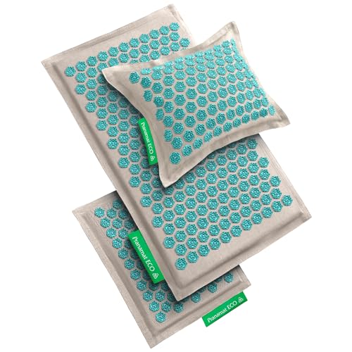 Pranamat Acupressure Large & Small Mat with Pillow Set, Premium Acupressure Therapy for Pain Relief and Relaxation, Handcrafted in Europe with Sustainable and Natural Materials (Lagoon) - color: Lagoon