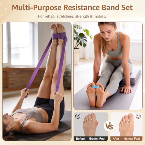 Natural Cork 5 in 1 Balance Board Kit, Foot & Ankle Strengthener with Massage Roller, Ball, Toe & Yoga Resistance Bands, Balance Trainer for Stability, Foot Strength, Pain Relief & Home Fitness