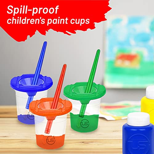 Kids Painting Set, Bulk Washable Paint for Toddlers & Cups Gift Bundle | Bulk Tempera Paint 6 Colors, 16 oz Ea, 6 No Spill Paint Cups, 6 Paintbrushes, Great Non-Toxic, Mess-Free Classroom Supplies