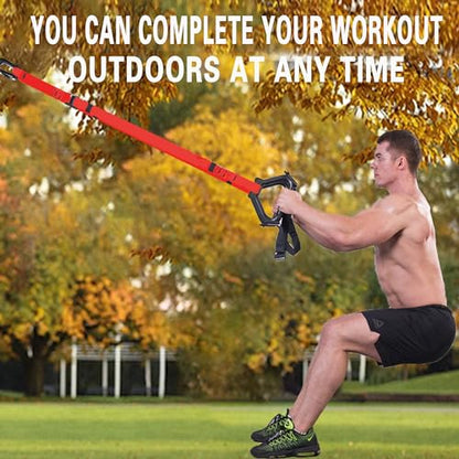 Bodyweight Resistance Training Straps, Home Gym Fitness Trainer kit - color: Red