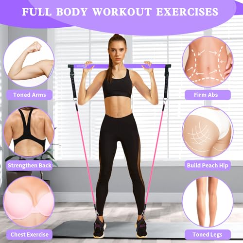 Bbtops Pilates Bar Kit with Resistance Bands,Pilates Bar with Stackable Bands Workout Equipment for Legs,Hip,Waist and Arm,Exercise Fitness Equipment for Women & Men Home Gym Yoga Pilates - color: Dark Purple