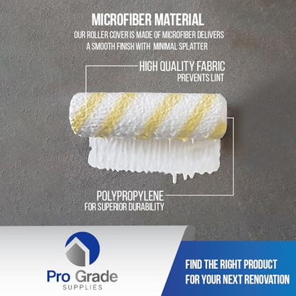 Pro Grade Paint Roller Covers, 9 Inch, 1/2 Inch Microfiber Nap, 5 Pack | For rough, smooth & semi-smooth surfaces | Walls & ceilings | Interior & exterior | Shed-resistant, lint-free