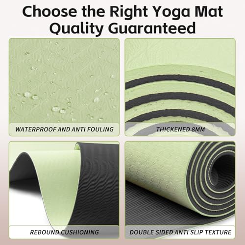 PAIDU Yoga Mat 8mm TPE Non‑Slip Fitness Mat with Strap for Home Workouts - color: 그린&블랙.