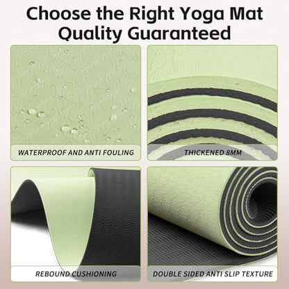 PAIDU Yoga Mat 8mm TPE Non‑Slip Fitness Mat with Strap for Home Workouts - color: 그린&블랙.