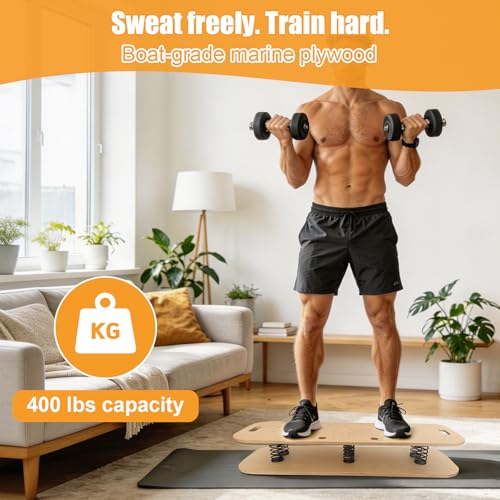 Wooden Balance Board – 400 lbs Capacity 360° Dynamic Spring Rebound Wobble Board Exercise Equipment Balance Trainer for Adults Kids Core Strengthening Standing Desk Physical Therapy Surf Training Home Workout