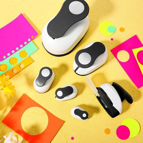 CHENGU 6 Pcs Circle Punch Set 3in/2in/1.5in/1in/0.6in/0.3in Scrapbook Hole Punchers Crafting with 10 Sticker Paper Round Cutter Scrapbook for Office Supplies DIY Albums Photos(Black) - color: Black, style: Circle