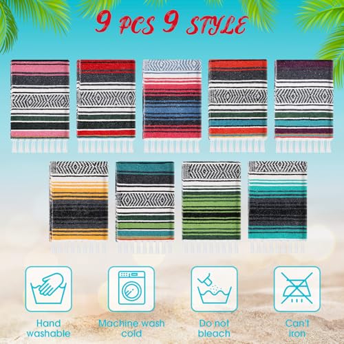 Peryiter 9 Pcs Mexican Yoga Blanket Striped Falsa, 45x70,Retro Colors - color: Retro Colors