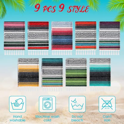 Peryiter 9 Pcs Mexican Yoga Blanket Striped Falsa, 45x70,Retro Colors - color: Retro Colors