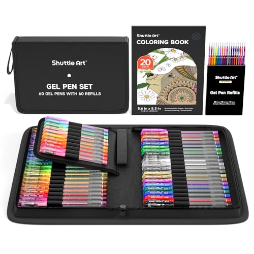 Shuttle Art Gel Pens, 120 Pack Gel Pen Set 60 Colored Gel Pen with 60 Refills for Adults Coloring Books Drawing Doodling Crafts Scrapbooking Journaling - color: 60 Colors with 60 Refills, style: Portable Case