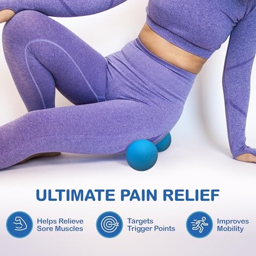 Peanut Massage Ball - Double Lacrosse Massage Ball & Mobility Ball for Physical Therapy - Deep Tissue Massage Tool for Myofascial Release, Muscle Relaxer, Acupoint Massage - color: Blue Peanut Ball