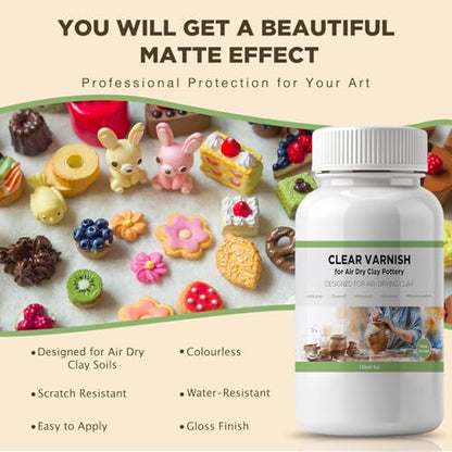 120ml Air Dry Clay Varnish - Air Dry Clay Sealant - Air Dry Clay Glaze | Waterproof, Clear, Gloss, Finish Clear Varnish for Pottery, Used to Prevent Clay Cracking, Scratches, Wear - style: Gloss Varnish