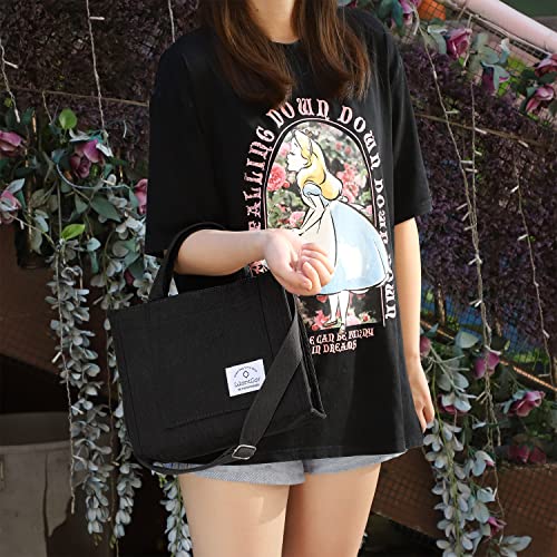 WantGor Tote Bag for Women, Corduroy Crossbody Bags Shoulder Handbag - color: Black
