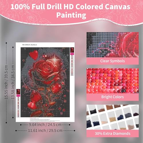 Hydrangea Diamond Painting Kits for Adults-Flowers Diamond Art Kits for Adults,5D Diamond Painting Flowers,DIY Full Drill Diamond Painting Flower Gem - color: Love Red Rose