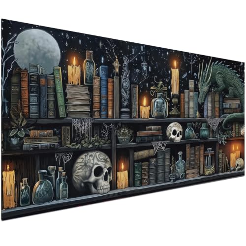 KUFWKEY Bookshelf Diamond Painting Kit,Dargon Diamond Art Kits for Adults | Skull & Dragon Design, DIY Craft Kit,Halloween Diamond Art,Large size 15.7x31.5inch,Gem Art and Crafts,Gothic Diamond dots - color: AM6021