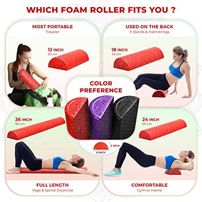 Yes4All High-Density EPP Half Round Back Roller Foam, Exercise Foam Roller for Yoga, Pilates & Stretching - 12, 18, 24, 36 inch - color: Red Snow, style: 12 inch