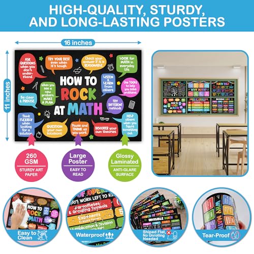 Lalunia 6 Pcs Math Posters (11"x16") - Math Classroom Supplies for Teachers, Decorations for Elementary, Middle, and High School, Mathematics Education, Essential Classroom Signs Must Haves - color: Math
