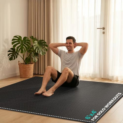 Stepwaver Large Exercise Mat, 6'x4'/7'x5'/8'x5'/9'x5'/10'x5'/12'x5'x8mm | Non-Slip, Ultra Durable, High-Density, Extra Thick Workout Mat for Home Gym Flooring, Cardio, Yoga & Fitness, Shoes-Friendly - size: 6x4FT