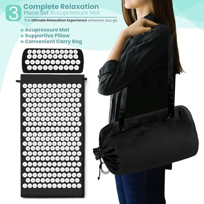 Sivan Acupressure Mat & Pillow Set for Back & Neck (Large, Black/White) - color: Black/White, size: Large