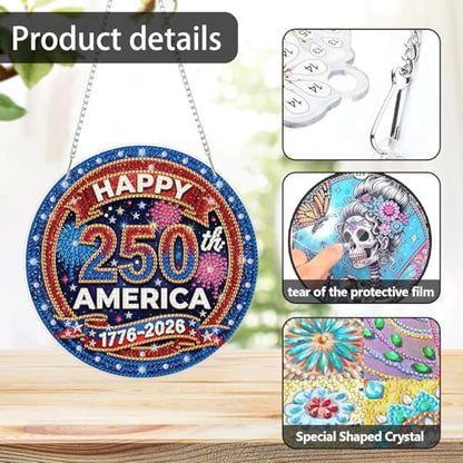 ARPADAMO Hanging Ornament Diamond Art Kits for Adult Anniversary 7.2x7.2in | 5D DIY Special Shaped Crystal Independence Day 250th America Patriotic Diamond Painting Kit,Window Hanging Gift Home Garden - color: DP03973