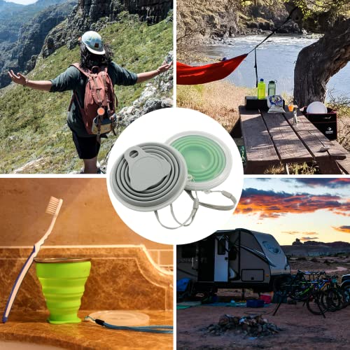 Litoexpe 2 Pack Silica gel Collapsible Travel Cup 270ml, Grey & Green | with Lids, Portable Folding Camping Cup, for Camping and Travel - color: Grey & Green