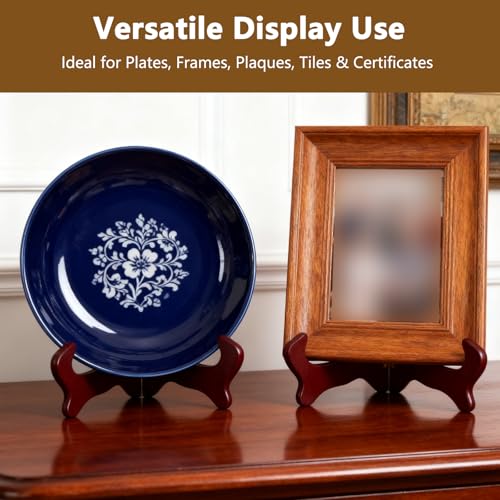 Wooden Plate Stand Decorative Frame and Picture Holder Easel Small for Display Tabletop Holders for Plates and Art Red Wood Stands for Dish Rack 7 Inch