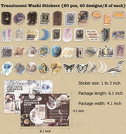 Knaid 200 Piece Vintage Ephemera Bundle - Paper & Sticker Kit for Junk Journaling, Scrapbooking, Planners, Bullet Journals, Collage, Decoupage - Black/Blue Tones - style: Black & Blue