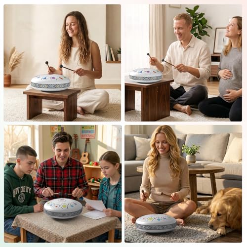 REGIS Steel Tongue Drum, Rain Drum for Outside Garden, Waterproof Meditation Rain Chime, UV-Printed Notes & Geometric Design, with Bag, Mallets & Music Book(White 6.5 Inch 13 Notes) - color: White