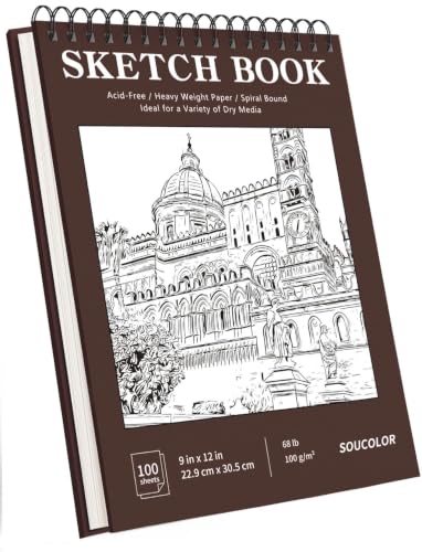 Soucolor 9" x 12" Sketch Book, 100 Sheets Hardcover Art Sketchbook for Kids | Thick Acid-Free Sketch Paper (68lb/100gsm) Artist Drawing Book Paper Painting Sketching Pad for Grandkids Who Love to Draw - color: Brown Hardcover, size: 9" x 12" (Pack of 1)