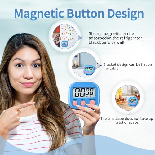 4 Pack Digital Kitchen Timer Magnetic Digital Timer with Big Display Loud Ring Cooking Timers for Kitchen Electronic Timer for Cooking, Game, Gym, Break Time, Classroom (Pink,Blue,Green,Purple, 4) - color: Pink,blue,green,purple
