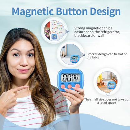 4 Pack Digital Kitchen Timer Magnetic Digital Timer with Big Display Loud Ring Cooking Timers for Kitchen Electronic Timer for Cooking, Game, Gym, Break Time, Classroom (Pink,Blue,Green,Purple, 4) - color: Pink,blue,green,purple