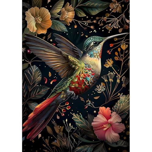 SENQAO Hummingbird Diamond Painting Kits for Adults, Flower Diamond Art Kits for Adults Beginner, DIY Full Drill Diamond Dot Gem Painting for Home Wall Decor 12x16inch - color: hummingbird - 01