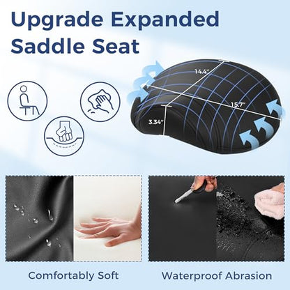 ANWBROAD Saddle Stool with Wheels, Thick Wide Saddle Seat Padding, Black
