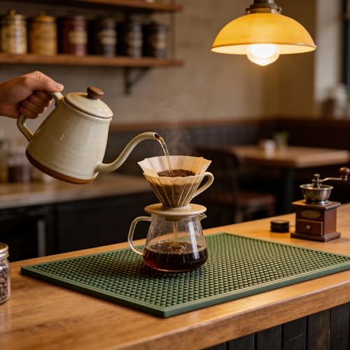 ZJWZLG Bar Mat 18"X12"(2 Pcs) Non-Slip Rubber Bar Mat, Spill Proof & Design,Easy to Clean Textured Surface for Home Bar,Coffee Station, Bartending - Protects Countertops & Glassware(Green). - color: Green, size: 18" x 12"
