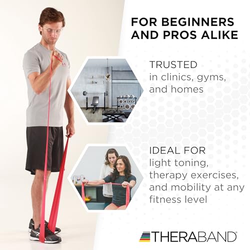 THERABAND Professional Resistance Band, Red Level 2 Medium, 5 ft Exercise | Portable, lightweight, latex. For desk, recovery, gym. Therapy, physical, fitness, strength. - color: Level 3 / Heavy - Red