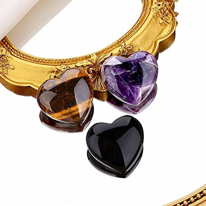 QINJIEJIE 3 PCS 1.2" Large Heart Crystal Amethyst Obsidian Tigers Eye Stone - color: YD - 1.2" Large -3PCS