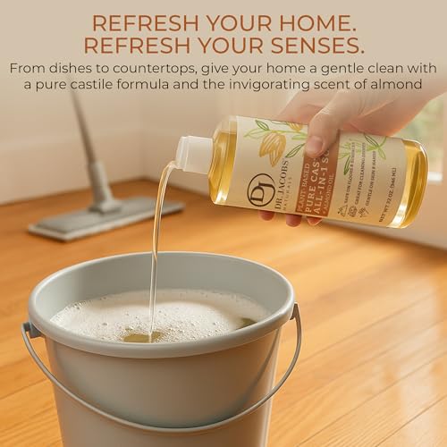Dr. Jacobs Naturals Almond Castile All-in-One Cleaner and Soap - Plant-Based Formula for House Cleaning Floors and Appliances - Gentle on Skin and the Planet - 32 oz, 2 Pack - size: 32 Fl Oz (Pack of 2), style: Almond