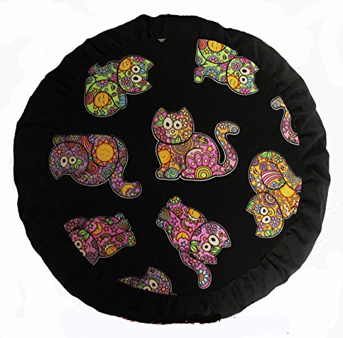 Meditation Cushion Zafu Buckwheat Pillow - Heavenly Kitties - Celestial Cats Black - color: Celestial Cats Black