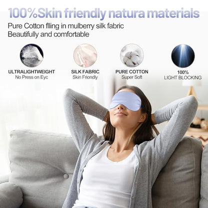 Silk Sleep Mask, Blackout Eye Mask for Sleeping with Adjustable Strap | Light-blocking Blindfold for Men & Women Pressure-Free, Soft Eye Cover Eyeshade for Side Sleeper, Travel Naps(Light Purple) - color: Light Purple