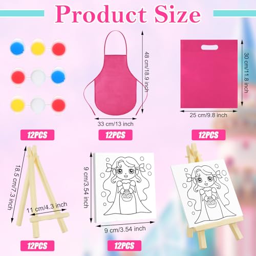 Tenceur 48 Pcs Kids Paint Party Favors Sets with 12 Pcs Unicorn Girl Cake Pre Drawn Canvas Panel and Wooden Easel Set Paint Pots and Brushes 12 Mini Apron and Tote Bag for Kids Girls Student Boys - style: Unicorn
