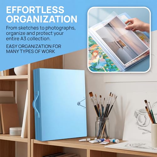 Huacan A3 Art Portfolio Folder - 30 Pocket (60 Pages) Art Portfolio Binder with Handle, Large Capacity Artwork Storage Organizer for 12x16in