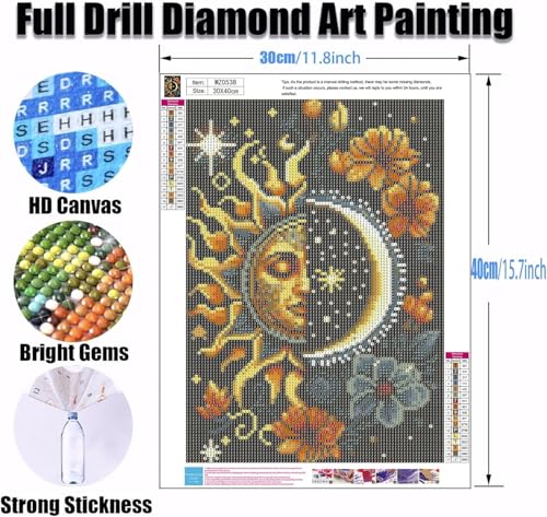 Ekuxom 3 Pack Diamond Art Kits for Adults-Sun and Moon Diamond Painting | Beginners DIY Full Drill Diamond Gem Art and Crafts for Home Wall Decor Gifts 12X16Inch - color: Sun and Moon-3pcs