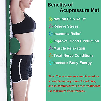 XiaoMaGe 47" Acupressure Mat and Pillow Set with Carry Bag (Green) - color: Green-large